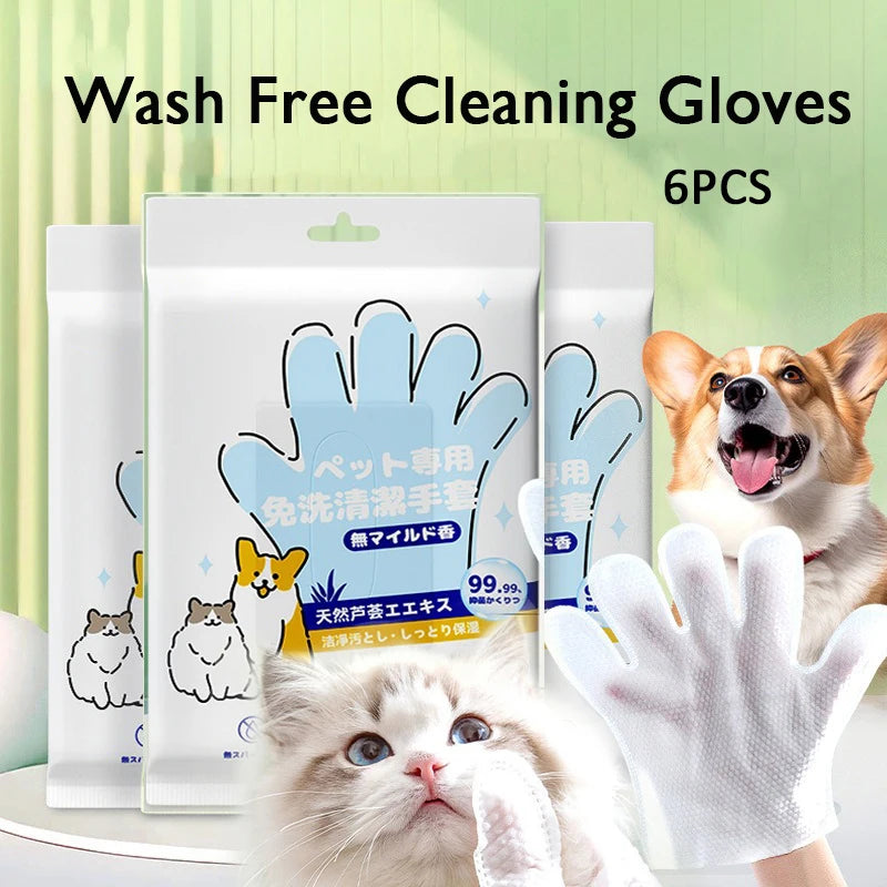 QuickClean™ No-Rinse Pet Grooming Wipes Gloves (6-Pack)